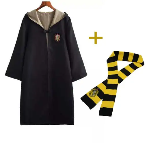 Gryffindor Cosplay Costume Potter Robe Scarf Ravenclaw Hufflepuff Slytherin Cloak with Tie Potter Costume - Цвет: Hufflepuff and Scarf