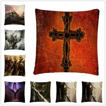 

Religious Christ Warrior Character Pattern Linen Cushion Cover Pillow Case for Home Sofa Car Decor Pillowcase45X45cm