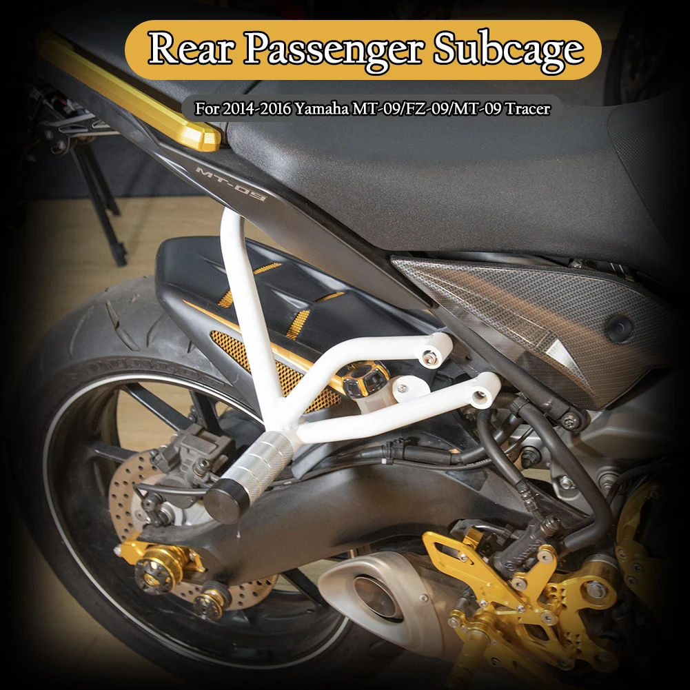 【US Stock】Motorcycle Steel Stunt Subcage Sub-cage Crash Bar Rear Passenger Peg Protector for Yamaha MT-09 FZ-09 Tracer MT09 FZ09 MT 09 FZ 09 Accessories Parts 2014 2015 2016 14 15 16 White