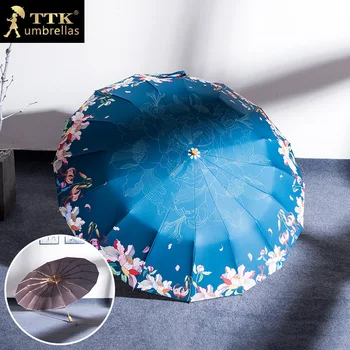 

16 Bone Reinforced Folding Windproof Umbrella for women