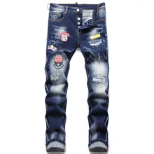 Pantalones vaqueros ajustados para hombre, Jeans desgastados, rasgados, con puntos de pintura, marca italiana de moda, #1226