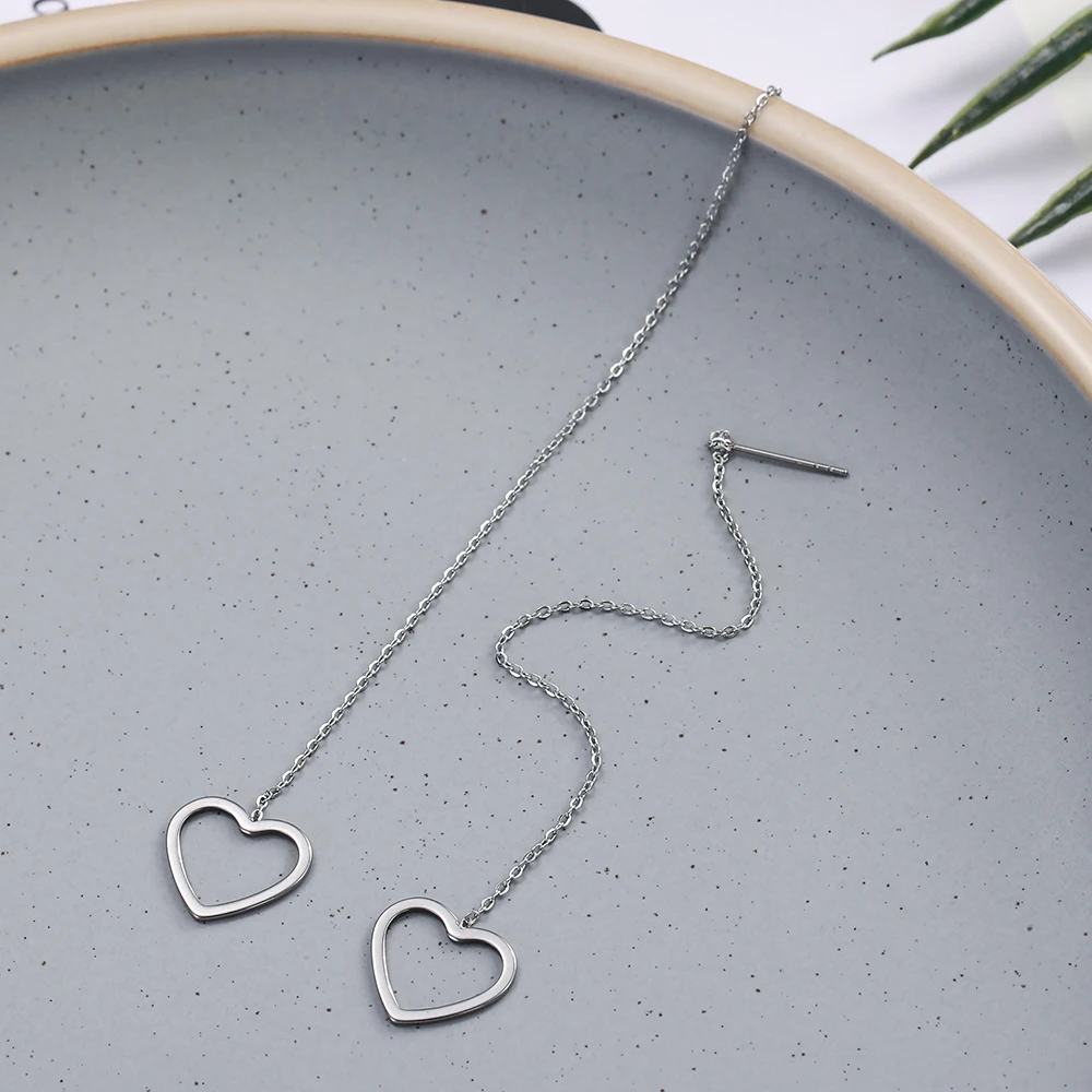 Long Earrings Stainless Steel Earrings For Women Long Line Chain Korean Star Moon Heart Earrings