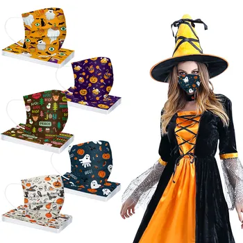 

Adult Halloween Mask Dustproof Disposable Face Mask Meltblown Nonwove 3 Layer Filter Ear Loop Mouth Face Mask Elastic Earband