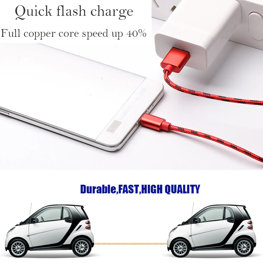100 шт./лот 0 25 м 1 2 3 Плетеный Micro USB кабель для быстрой зарядки шнур синхронизации