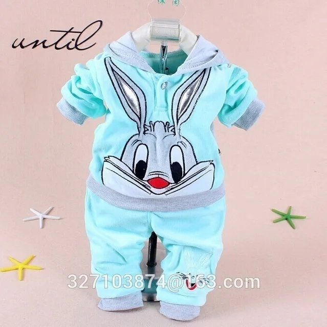 Детский костюм Новинка года, весенняя одежда для мальчиков и девочек осенне-зимняя новая детская одежда с милым бархатным кроликом Европейская мода - Цвет: -Blue-