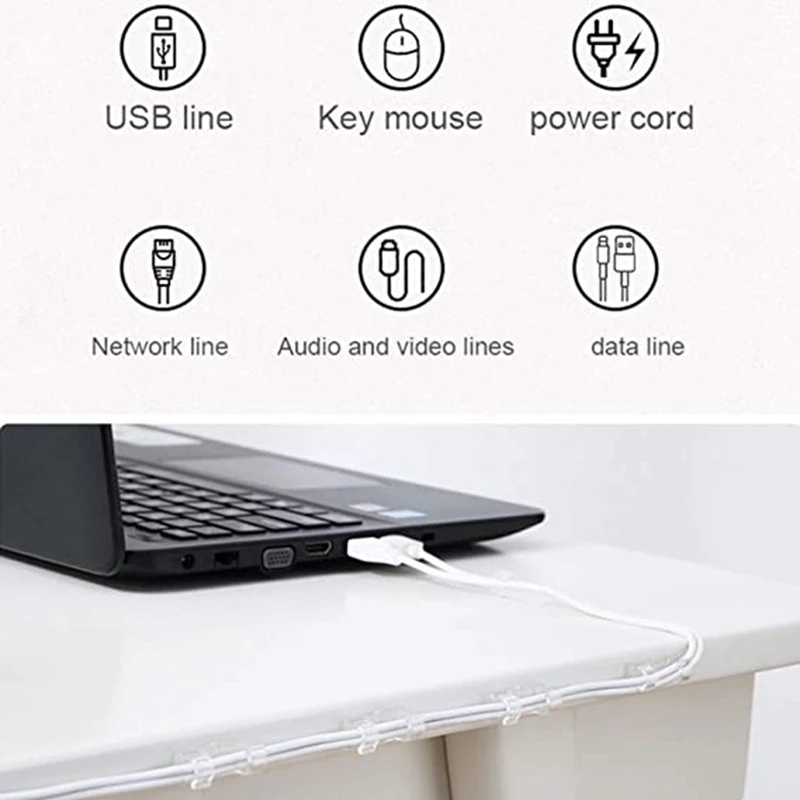 20 Pcs Cable Clips Organizer Drop Wire Holder Cord Management Self-Adhesive Cable Manager Fixed Clamp Wire Winder