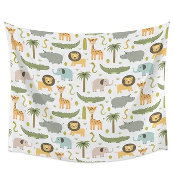 

Cartoon African Animals Elephant Giraffe Wall Hanging Tapestries Wall Decor Tapestry Wall Art Blanket Curtain Scarf Towel