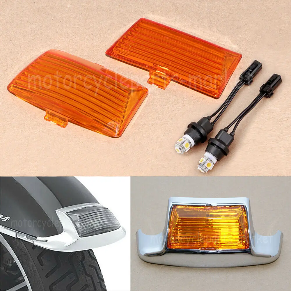 Front Rear Fender Tip Amber Lens+ Led Bulb Kit For Harley Ultra Classic