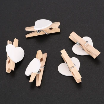 

Party Photo Paper Heart Shape Crafts Mini Wooden Clip Peg 100 pcs White