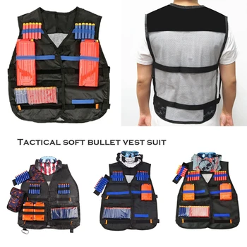 

1set ChildrenBlack Tactical gun Accessories Waistcoat Kids Shooting Outdoor Game Vest Holder Bullets Kit for N-Strike Toys Props