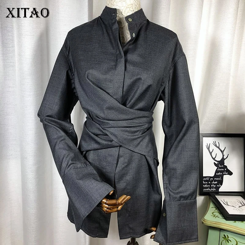 Женская однобортная рубашка XITAO повседневная однотонная блузка в Корейском