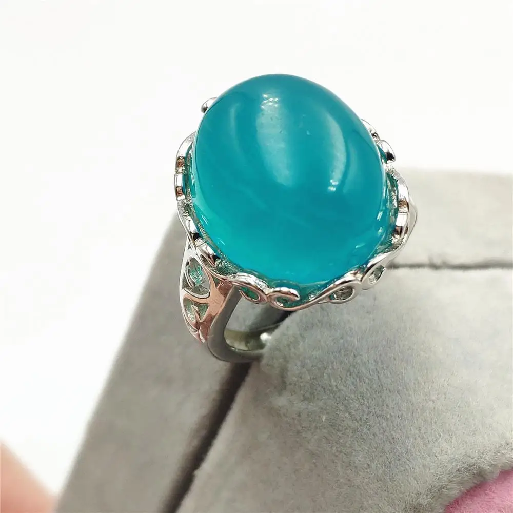 

Genuine Natural Green Amazonite Adjustable Ring 17x15mm Gemstone Woman Rare Clear 925 Sterling Silver Ring AAAAA