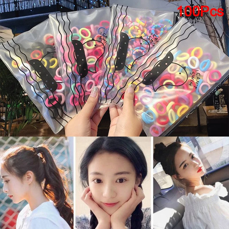 100Pcs Girl Colorful Scrunchie Elastic Hair Band Children Hair Gum Cute Ponytail Holder Rubber Band Hair Accessories