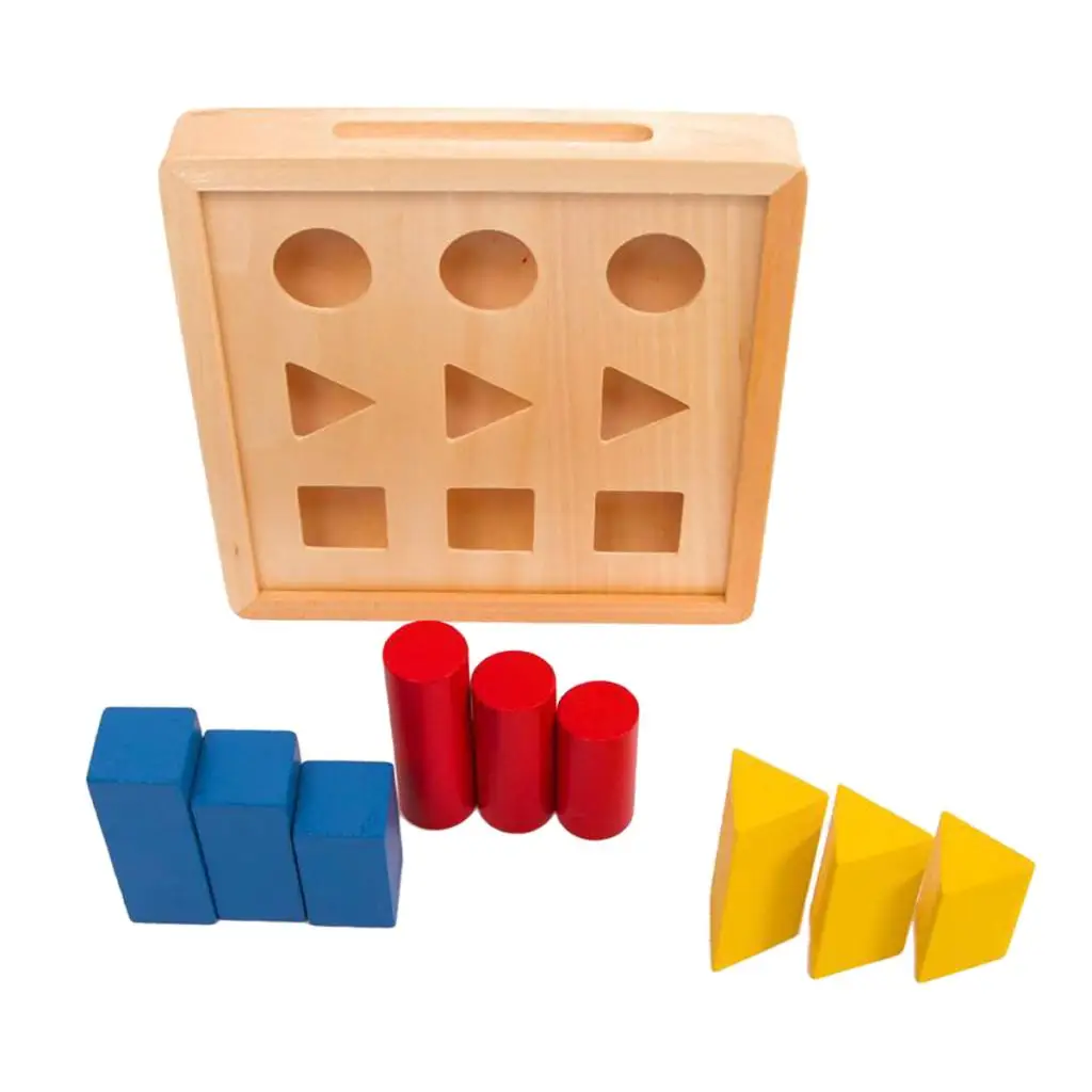 Wooden Geometric Pillars Ladder Blocks, Montessori Materials Shape Sorter Toy, Early Learning & Educational Tools