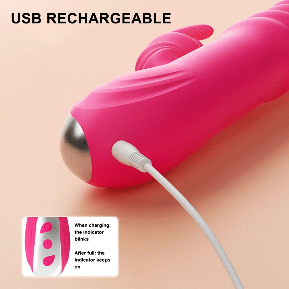 Rabbit Dildo Vibrator Double Tongue Cunnilingus Clit Stimulator Telescopic Rotating Heating G Spot Sex_voghion.com