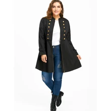 Женское винтажное осенне-зимнее пальто больших размеров, двубортный свободный блейзер с пуговицами на молнии, длинный черный, большой размер, casacos D20