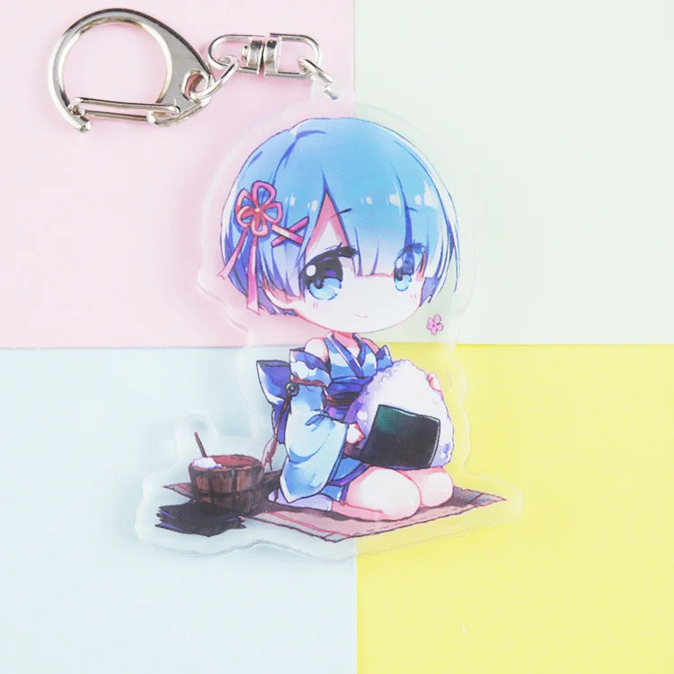 

RE Zero Action Figure Keychain Double Sided Ram Rem Movie TV Peripherals Cute Cartoon Key Chains