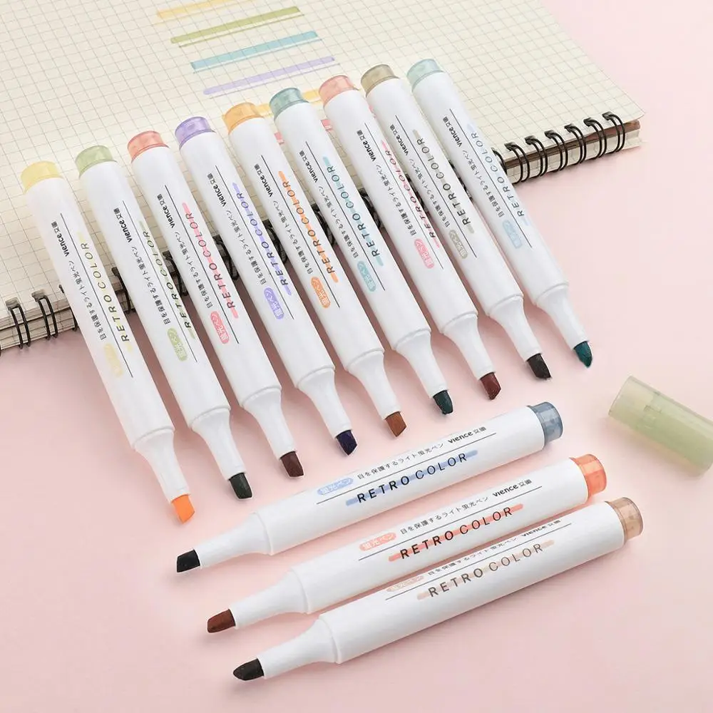 

Retro color highlighters Student marker pens colorful doodle notes marker pens are multicolor Sketching markers