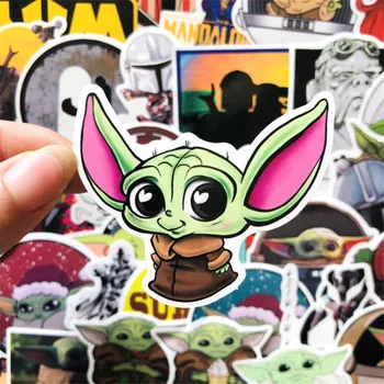 

Hot New Movie Star Wars Master Baby Yoda Sticker Cosplay Badge Mandalorian Bounty Hunter Boba Fett PVC Scrawl Paster 50 Piece