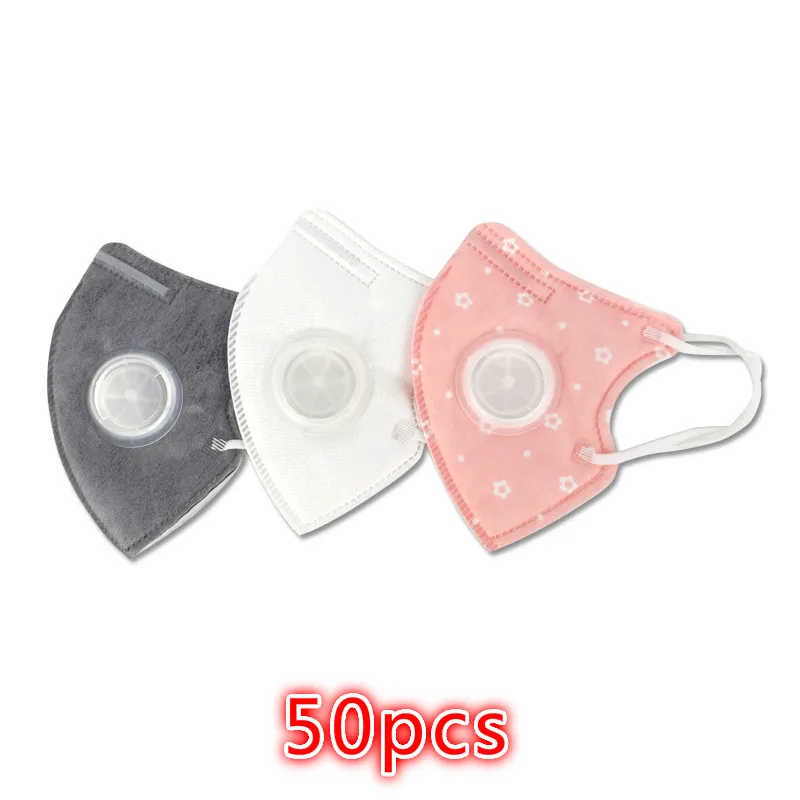 

50 pcs children's mask with breathing valve Activated carbon folding anti-fog dustproof industrial protection labor masks