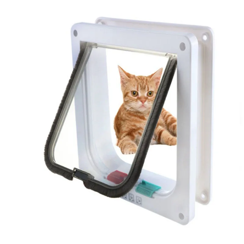 

4 Way Lockable Dog Cat Kitten Door Security Flap Door ABS Plastic S/M/L Animal Small Pet Cat Dog Gate Safe Door Pet Supplies