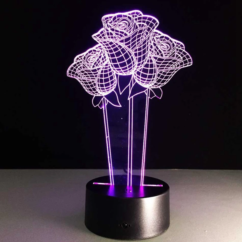 

7 Color Rose 3D Light LED Living Table Lamp Micro-USB Mood Light for Bedroom Bedside Lover Valentines Wife Gift