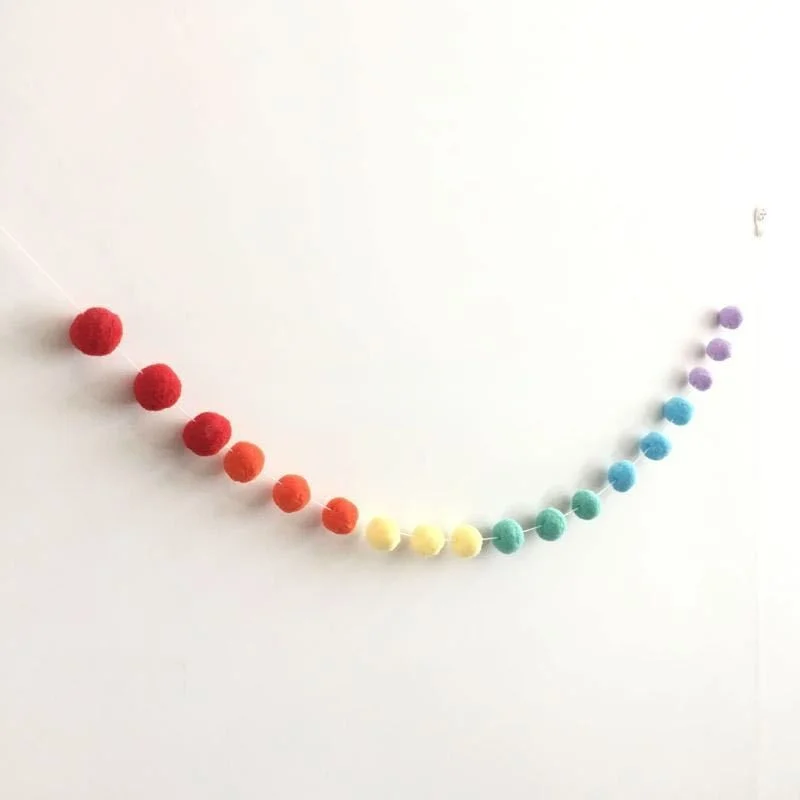 Macrame Rainbow Pompom Tassel Wall Hanging Decorative Colored Tassel Garland Pom Pom Ball Banner Garland for Boho Home Decor