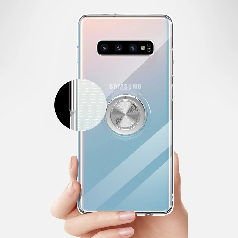 Прозрачный силиконовый чехол для телефона samsung Galaxy S10 Plus S10E E, противоударный чехол-подставка с кольцом для samsung S10 E, чехол