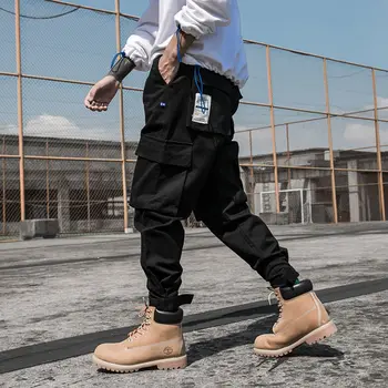 

2019 INS Korean Buckle Ribbons Pockets Joggers Cargo Harem Pants Streetwear 2019 Men Autumn Hip Hop Casual Sweatpants Male Pants