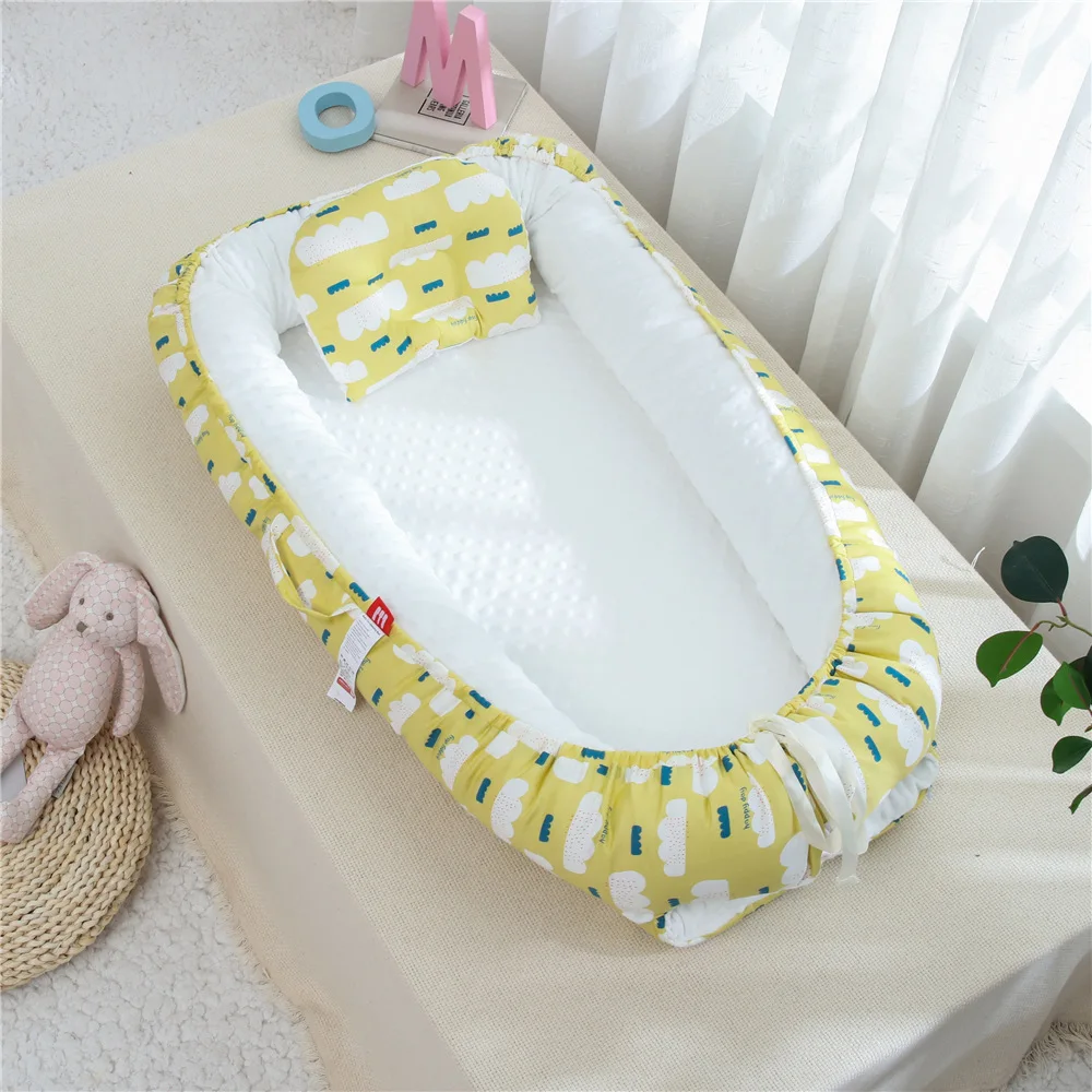 Переносная детская кроватка-гнездо, дорожная кровать для мальчиков, подушка для девочек, детская хлопковая Колыбель для новорожденных, шезлонг, детская люлька, бамперная кровать - Цвет: Yellow