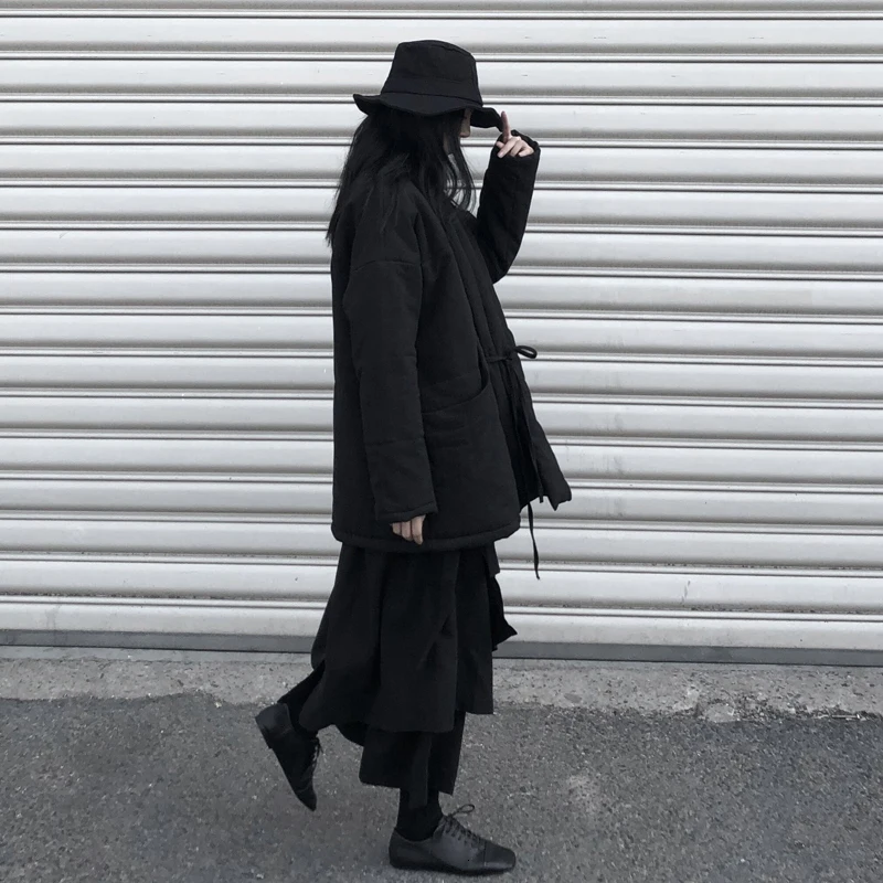 [EAM] облегающее черное пальто с хлопковой подкладкой свободного кроя с длинным рукавом, Женская парка, модная новинка осень-зима, 1K819