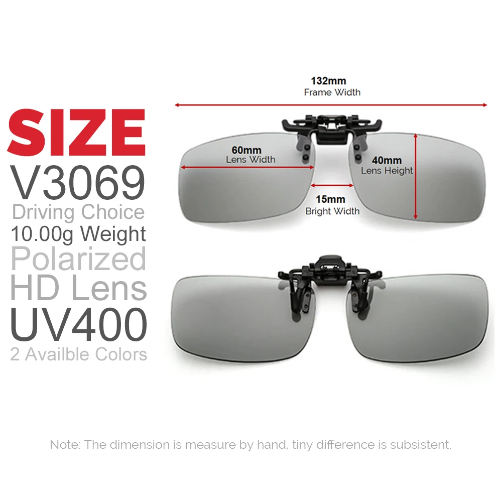 Polarized Square Fishing Flip Up Clip on Sunglasses Men Photochromic UV400 Night Vision Fishing Sunglasses