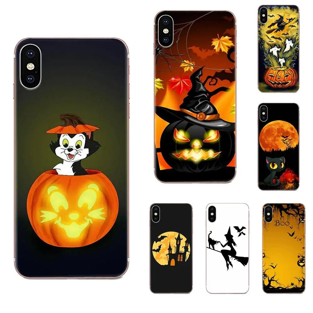 

For Apple iPhone 11 Pro X XS Max XR 4 4S 5 5C 5S SE 6 6S 7 8 Plus Soft Silicone TPU Transparent Protective Pumpkin Halloween Bat