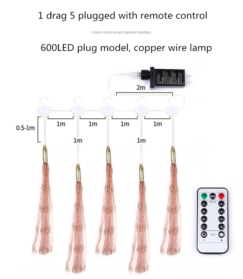 600LED plug Color 8 режимов DIY фейерверк светодиодный свет струны водонепроницаемый взрыв красочная Фея лампа гирлянда вечерние мигающие огни с пультом дистанционного управления - Испускаемый цвет: 600LED plug Color