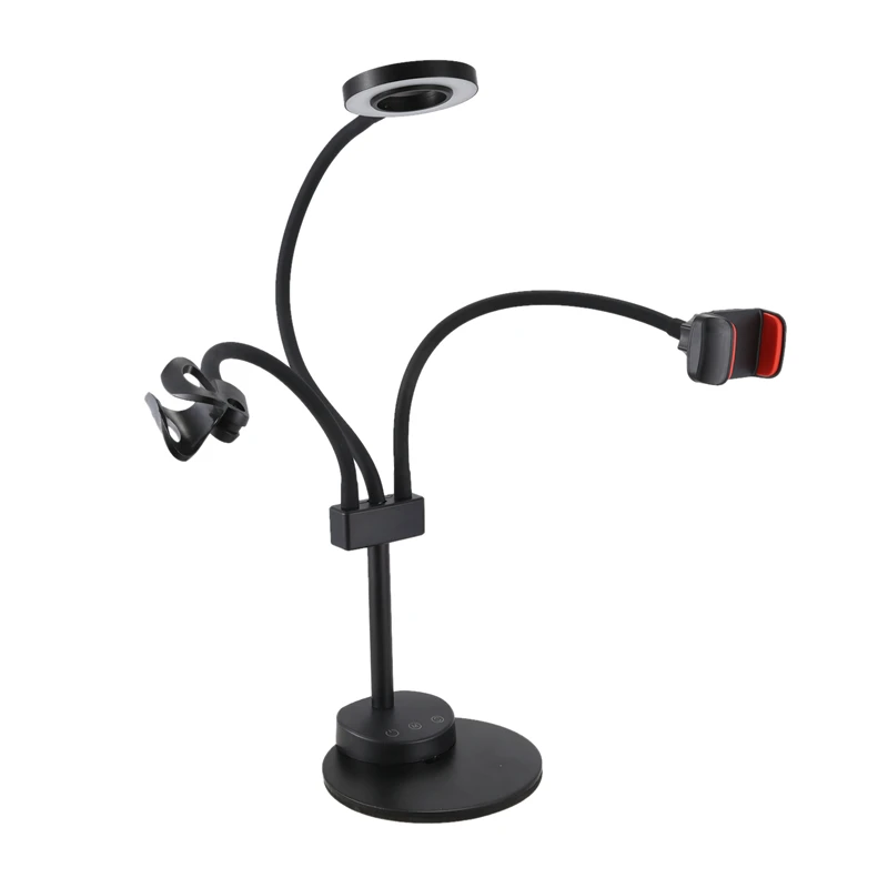  3 in 1 Lazy Bracket Phone Stand with Microphone Holder Flexible Cellphone Clip with 24 LED Lightbea
