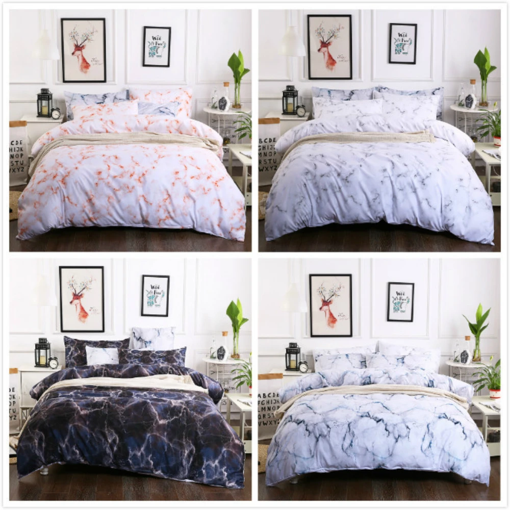 

Bedding Set Marble Reactive Printing For Home Duvet Cover Set Queen King 3 Sizes With Pillowcase Bedclothes 2/3Pcs Home Textile