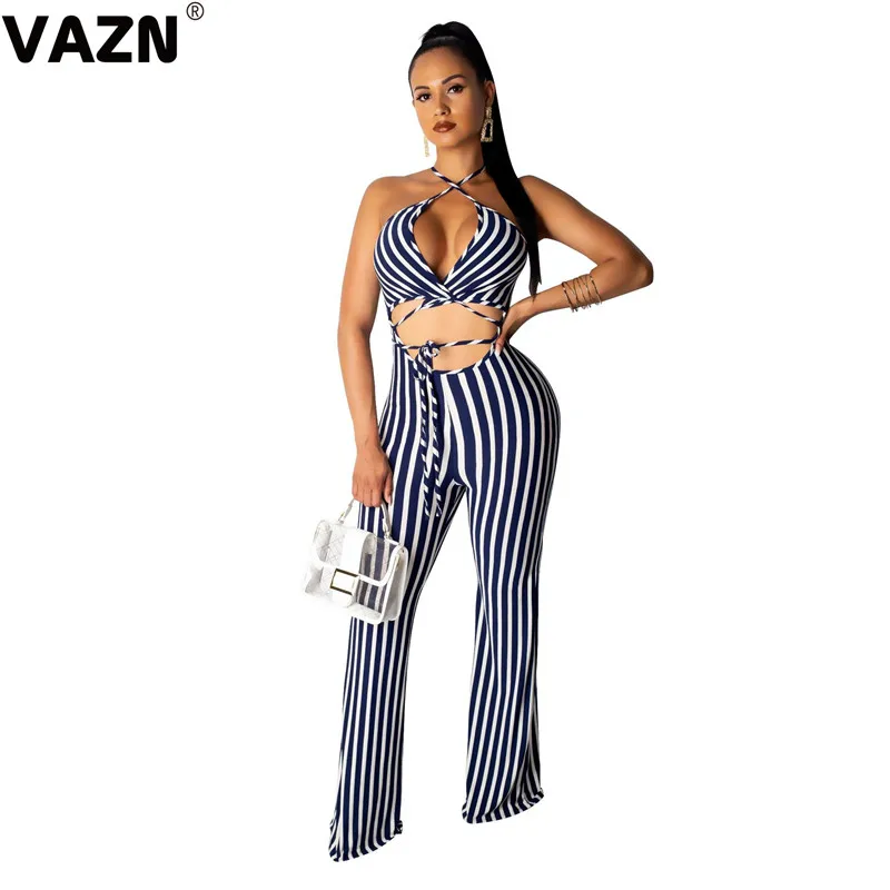 VAZN GBS11078 new design summer sexy lady 2 colors jumpsuit spaghetti strap striped jumpsuit lady sexy club chic jumpsuits