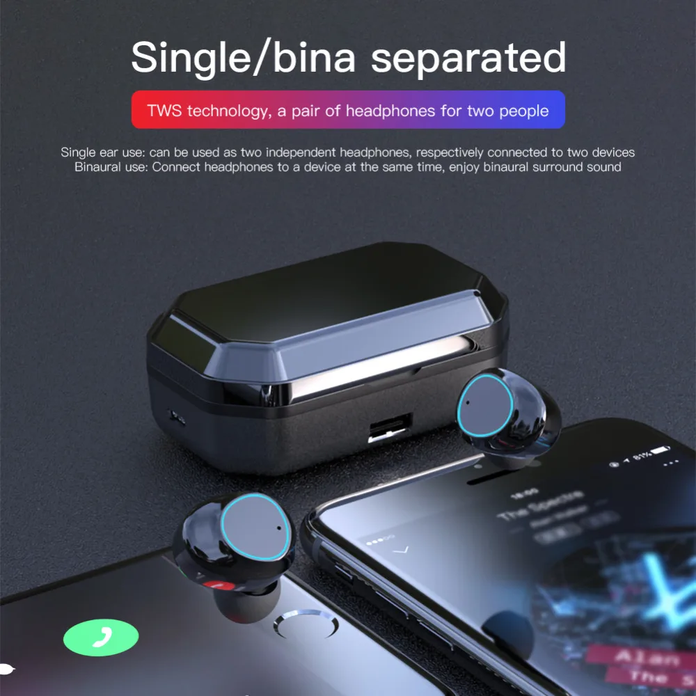 Черная bluetooth-гарнитура G03 6000 мАч светодиодный смарт-дисплей 6 часов прослушивания музыки 6D объемный HD звук 5,0 водонепроницаемые беспроводные наушники