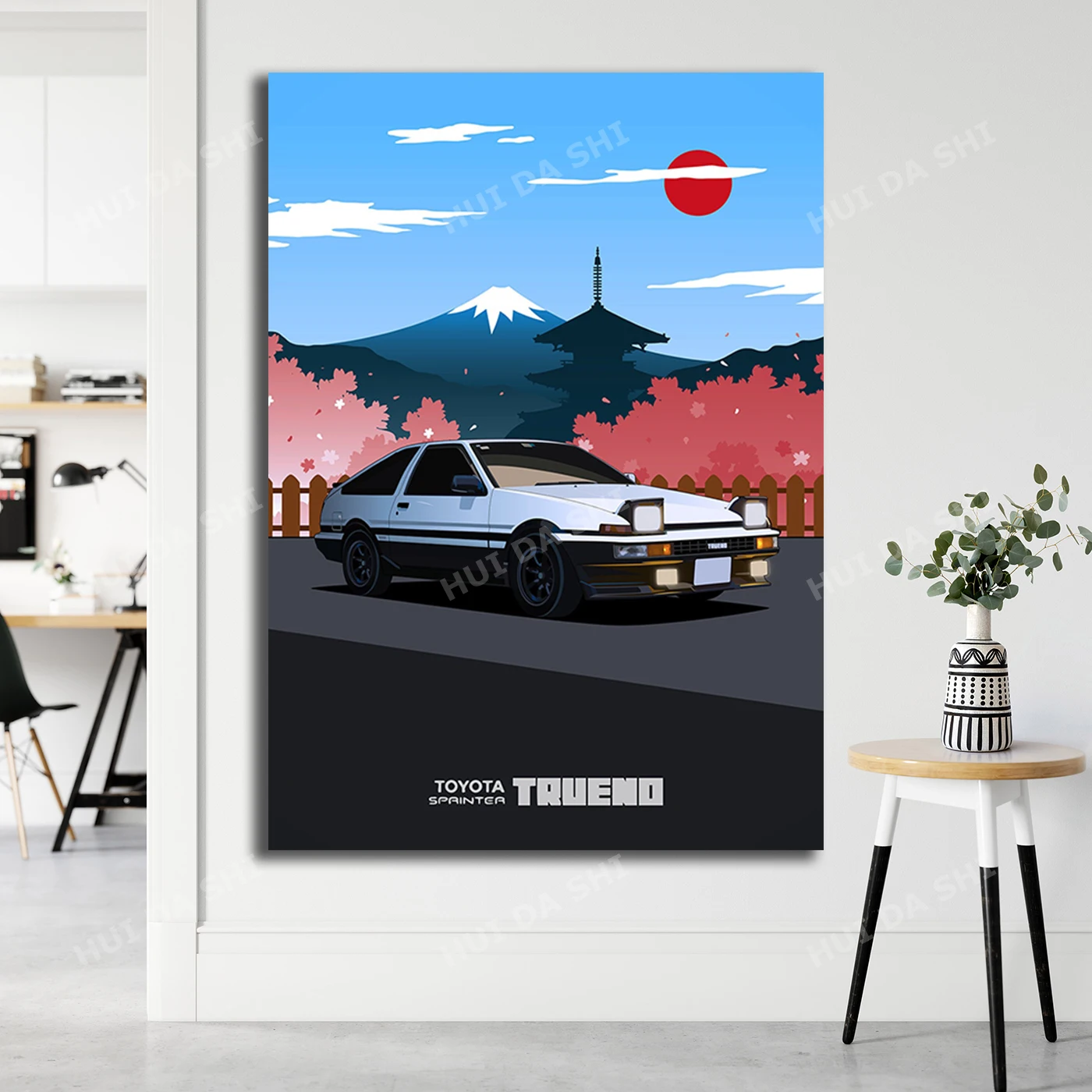 Toyota AE86 иллюстрация японский фон холст печать-A4/A3 портрет ограниченная печать |