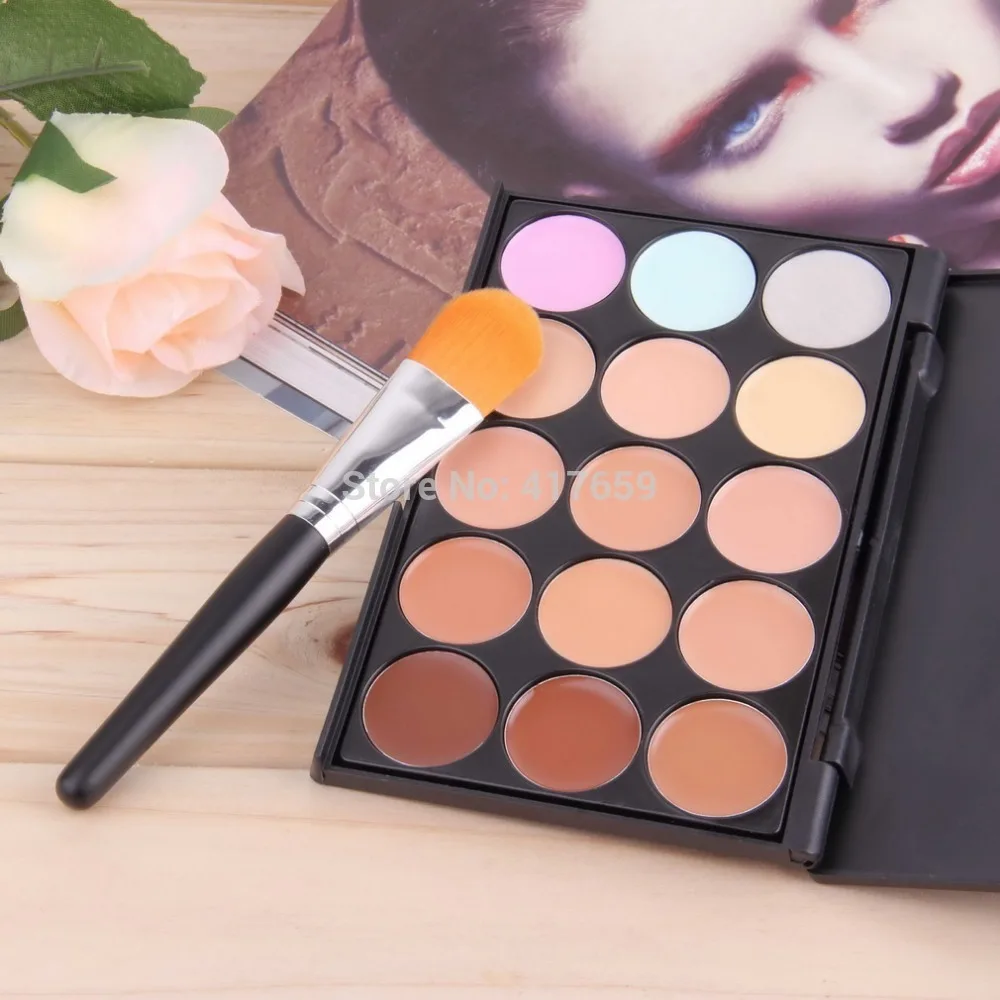

2019NEW 15 Colors Concealer Palette + Powder Brush Contour Face Cream Makeup Party Daily Makeup Tool Set Scar Cream Concealer