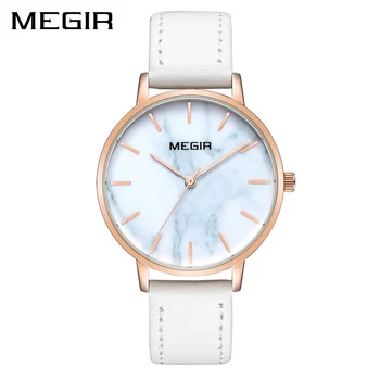 

MEGIR Top Brand Fashion Ladies Watches Leather Female Quartz Watch Women Ultra Thin Casual White Strap Watch Reloj Mujer 2019