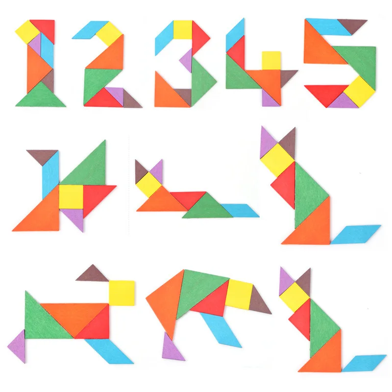 Top 200Pcs/lot DHL Free Children Mental Development Tangram Wooden Jigsaw Puzzle Math Early Childhood Education Kids Toys Baby Toys 5