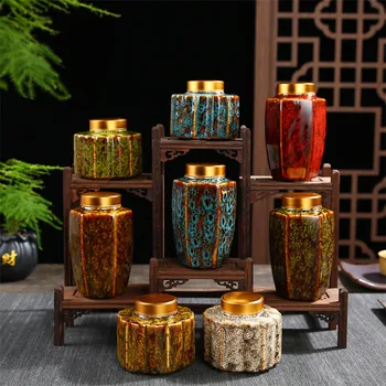 

Vintage Sealed Tea Caddies Hand-printed Green Black Tea Box Caddies Ceramic Small Tea Storage Bottle Candy Coffee Tea Container