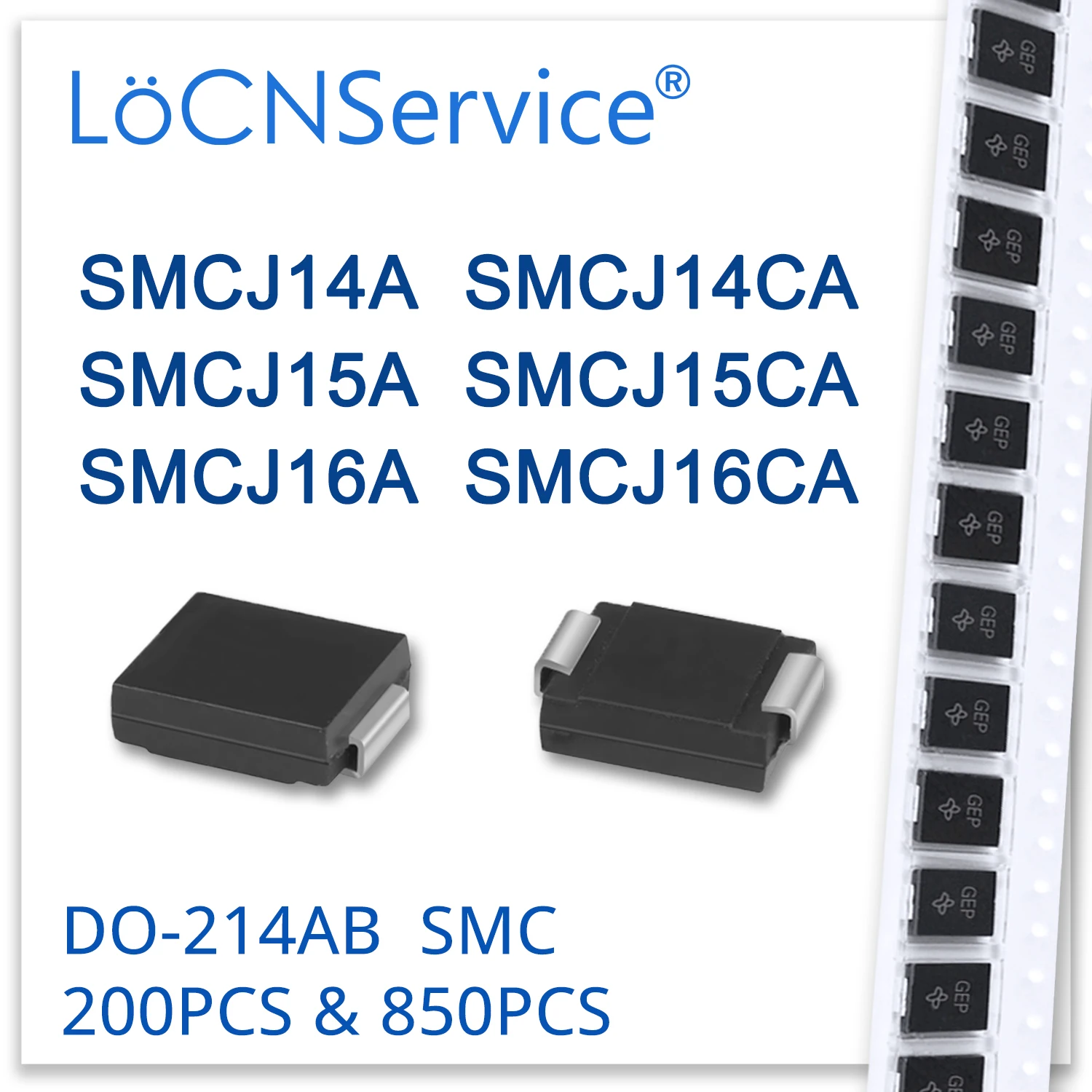 LoCNService 200 шт. 850 SMCJ SMCJ14 SMCJ14A SMCJ14CA SMCJ15 SMCJ15A SMCJ15CA SMCJ16 SMCJ16A SMCJ16CA Diode DO214AB TVS | Электроника
