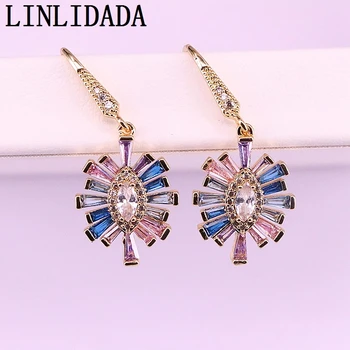 

5Pairs 2019 delicate romantic rainbow cz paved flower earrings for girls lady earrings