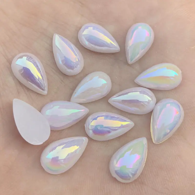

120pcs AB Resin Rhinestones applique stones and crystal Gems Flatback For Costume Button Crafts 8*13mm -HA87*3
