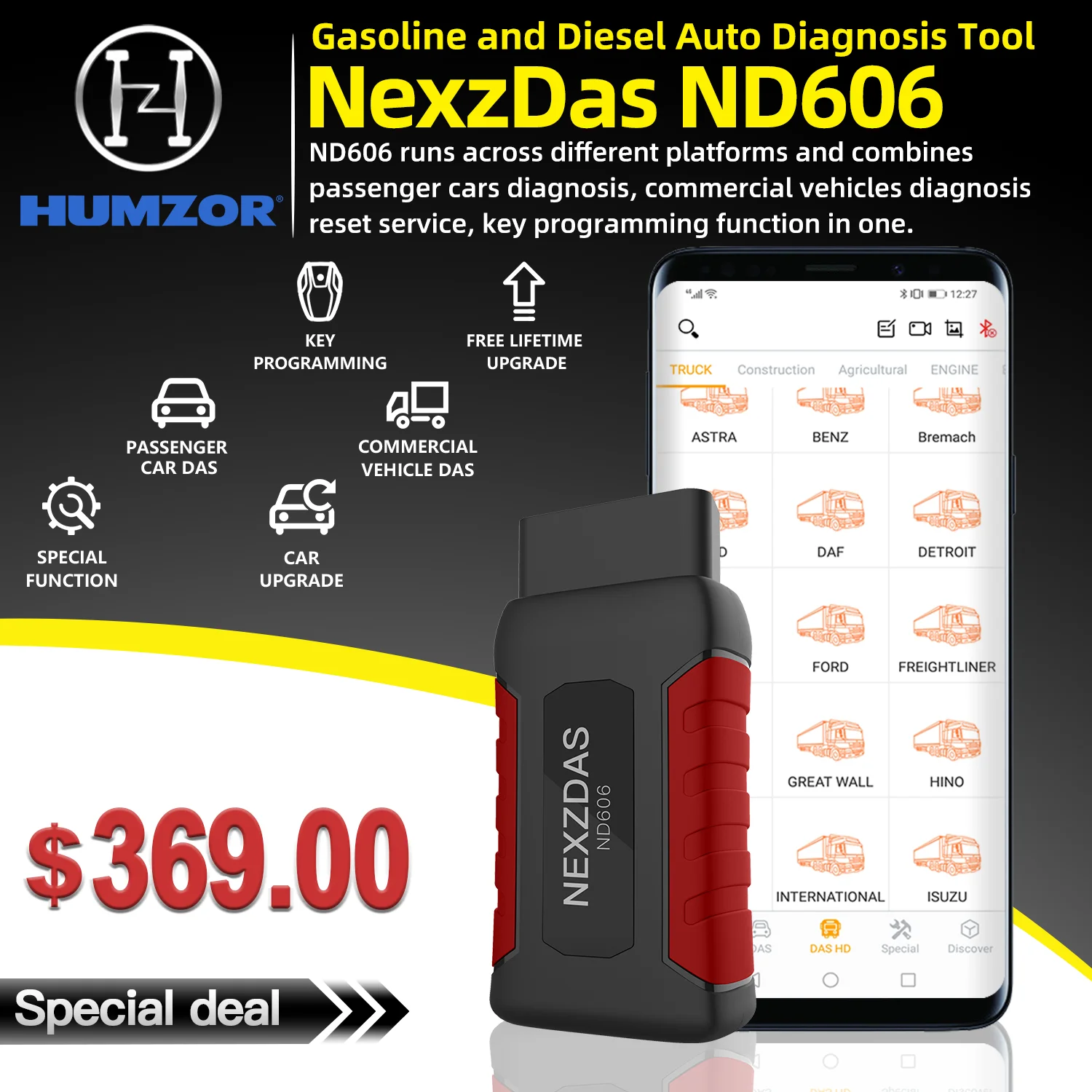 Считыватель кодов автомобиля humзор NexzDAS ND606 OBD2 диагностический сканер для