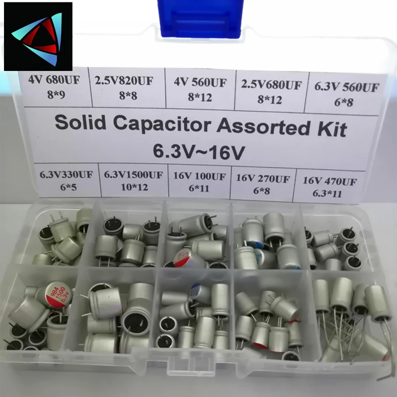 100 peças 10 valores capacitor sólido kit sortido 6.3v 16v 100uf