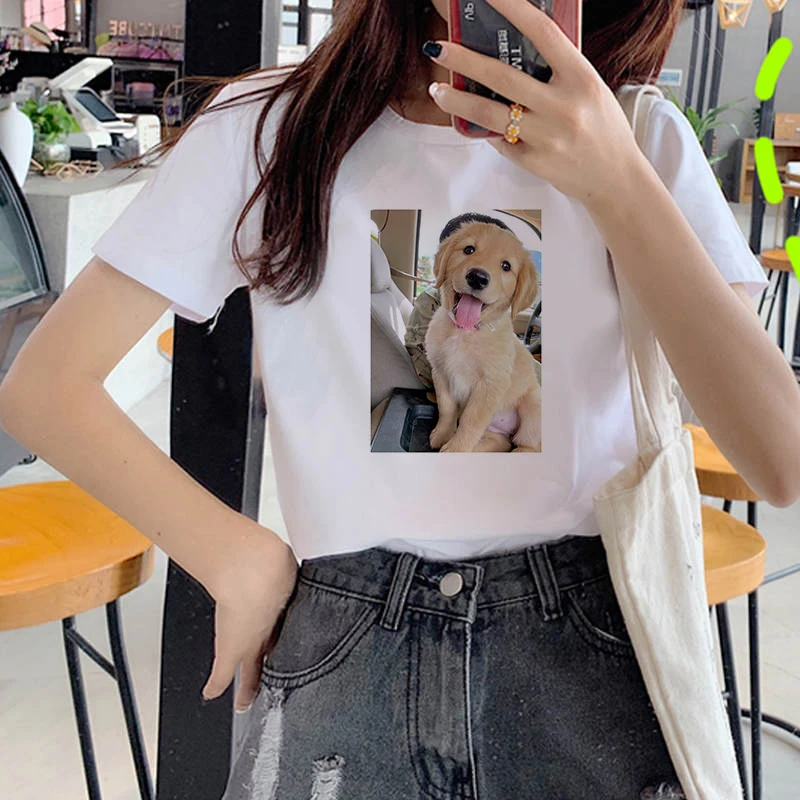 Women's Wreath T-shirt Lovely Dog and Cat clothes ladies short sleeve Kawaii Tees top graphic T-shirt   printing T-shirt female