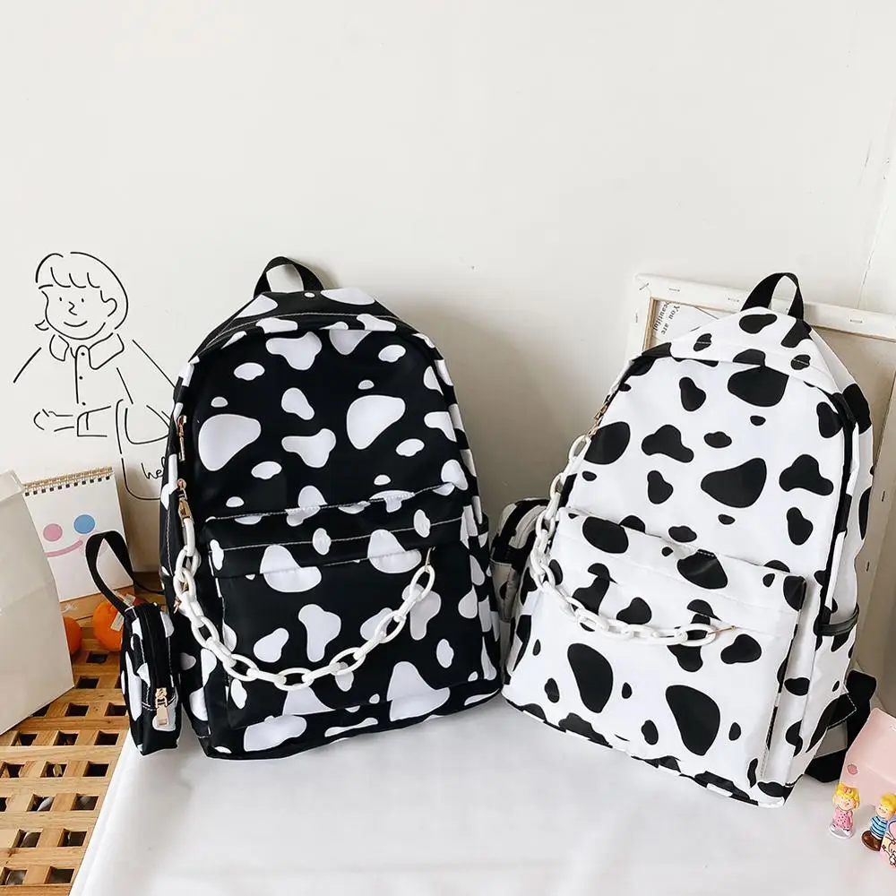 Mochila de Nylon informal Vintage para mujer, bolso escolar con patrón de vaca para la escuela, adolescentes, niñas, mochilas para niños, bolsa de viaje
